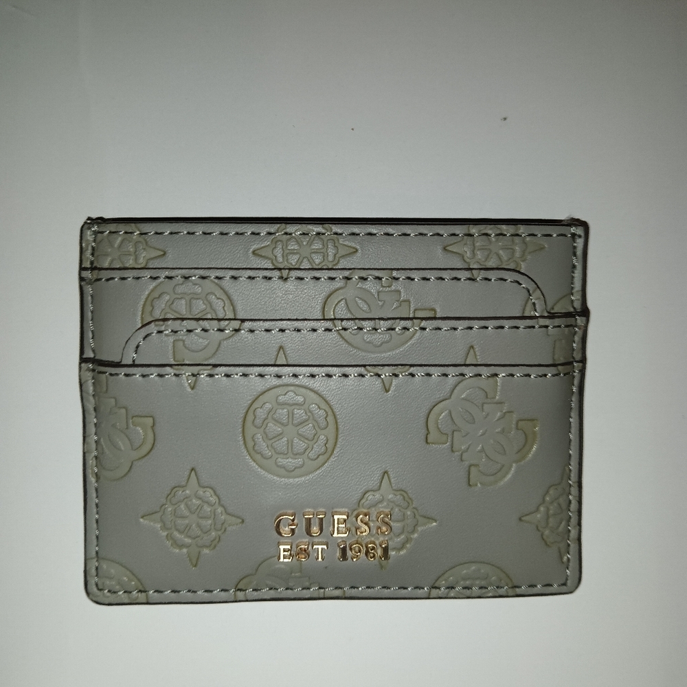 Guess Gray Leather Key Card Holder with Embossed Design